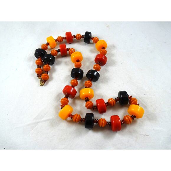 Vintage Hong Kong Graduated Beaded Necklace Chunky Statement Butterscotch Amber - Picture 1 of 7